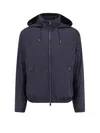 Hugo Boss Nylon Hooded Jacket With Zip Pockets In Blue