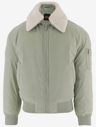 Hugo Boss Nylon Jacket With Shearling Collar In Green