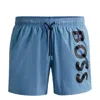Hugo Boss Vertical-logo-print Swim Shorts In Quick-dry Poplin In Blue