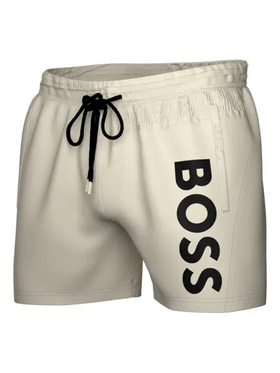 Hugo Boss Octopus Logo-print Swim Shorts In Neutral