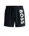 Hugo Boss Quick-drying Swim Shorts With Contrast Logo In Black