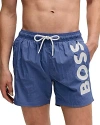 Hugo Boss Octopus Nylon Logo Print Regular Fit 5.3 Swim Trunks In Open Blue