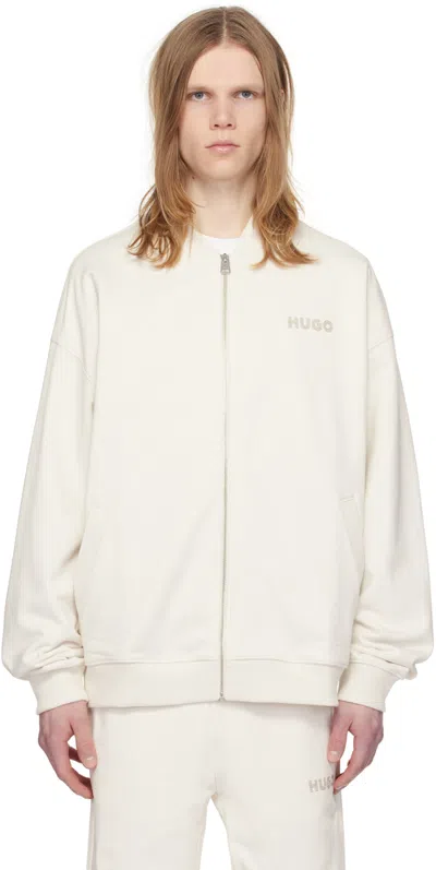 Hugo Boss Off-white Embroidered Bomber Jacket In 121-open White