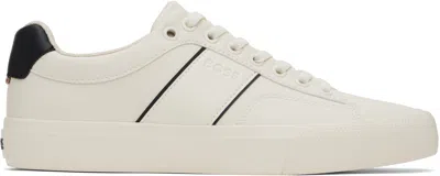 HUGO BOSS OFF-WHITE FAUX-LEATHER SNEAKERS