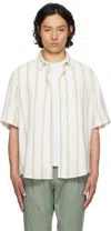 Hugo Boss Off-white Loose-fit Striped Open-weave Shirt In 102-natural