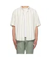 Hugo Boss Off-white Loose-fit Striped Open-weave Shirt In White