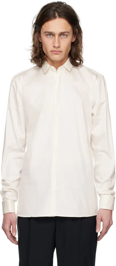 Hugo Boss Off-white Spread Collar Shirt In 101-natural