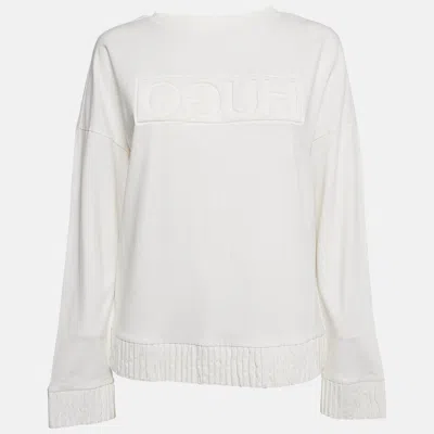 Hugo Boss Off-white Cotton Hd Effect Logo Detail Sweatshirt