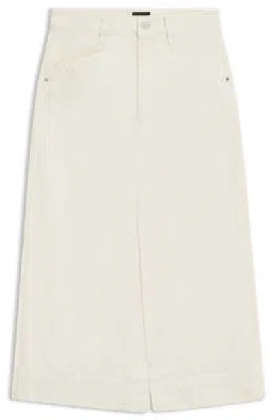 Hugo Boss Off-white Midi-length Skirt In Rigid Denim In Neutral