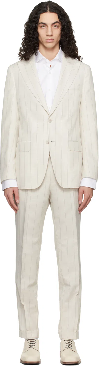 Hugo Boss Off-white Two-piece Slim-fit Cotton Wool Suit