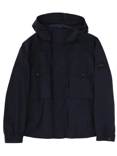 Hugo Boss Water-repellent Jacket With Hood Visor In Blue