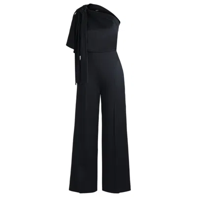 Hugo Boss One-shoulder Jumpsuit With Tie Neckline In Blue