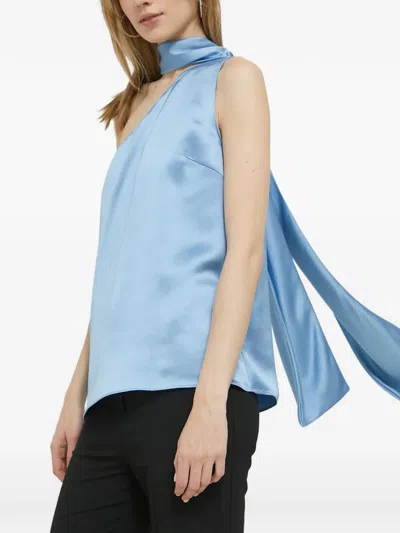 Hugo Boss One-shoulder Scarf-detail Blouse In Blue