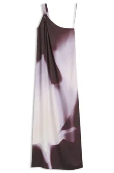 Hugo Boss Boss Dantea One-shoulder Floral Print Gown In Brown