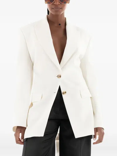 Hugo Boss Open-back Single-breasted Blazer In Neutral