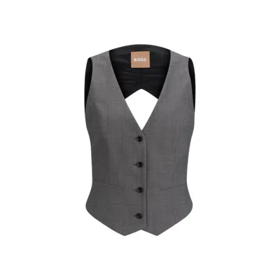 Hugo Boss Open-back Slim-fit Waistcoat In Virgin Wool In Patterned