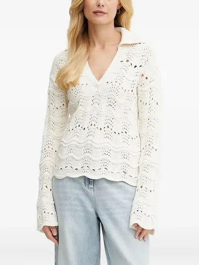 Hugo Boss Open-knit Collared Sweater In White