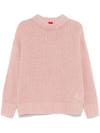 Hugo Boss Pullover Mit Lochstrickmuster In Rosa