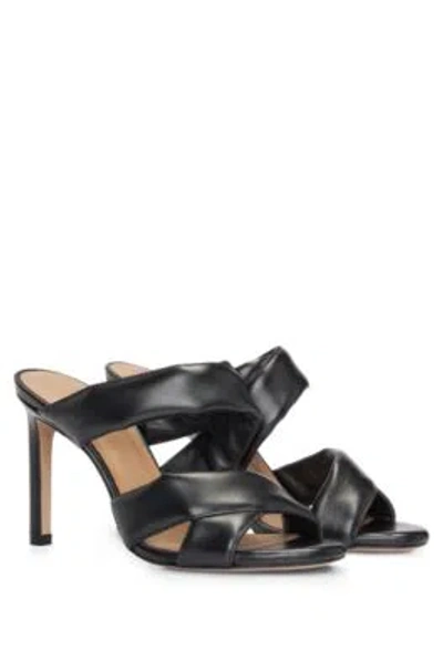 Hugo Boss Open-toe Mules In Nappa Leather With Padded Straps In Black