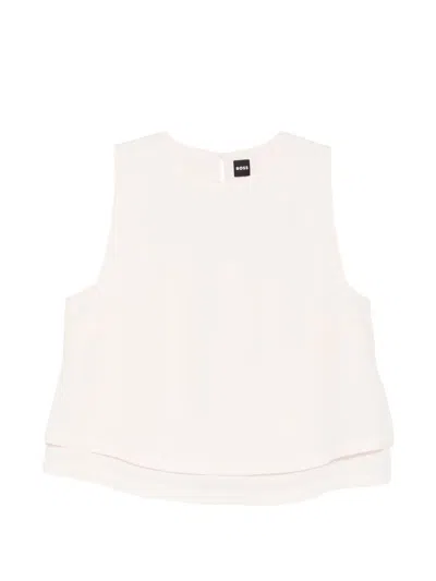 Hugo Boss Layered Hem Sleeveless Womens Fashion Top In White