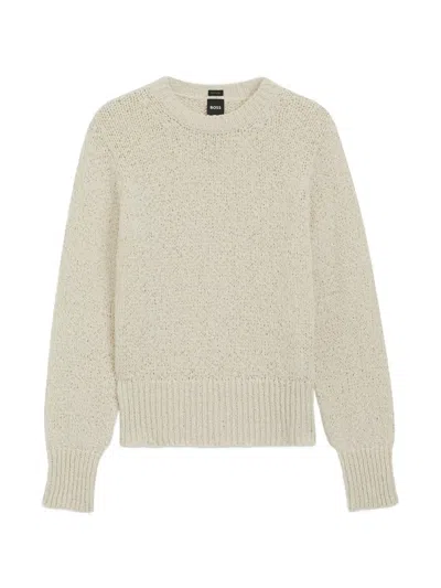 Hugo Boss Open-knit Ribbed-trim Sweater In Neutral