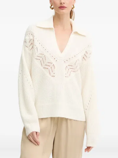 Hugo Boss Openwork Collared Sweater In Neutral