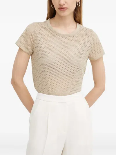 Hugo Boss Openwork Crew-neck T-shirt In Neutral