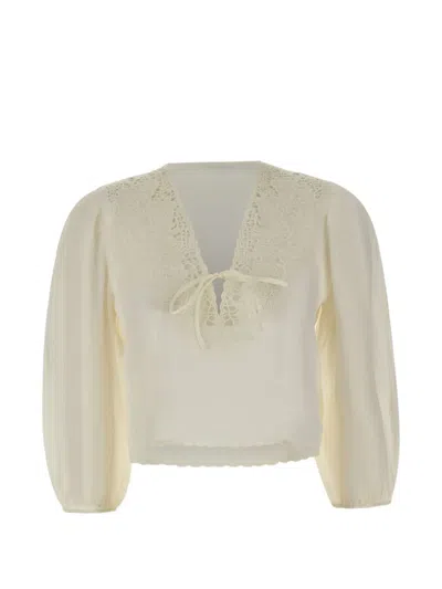 Hugo Boss Openwork-embroidered Scalloped-hem Blouse In Neutral