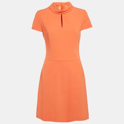 Pre-owned Hugo Boss Orange Crepe Kenlela Mini Dress S