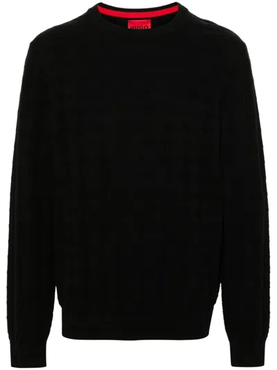 Hugo Boss Leno-p Slim Fit Wool Crewneck Sweater In Dark Blue