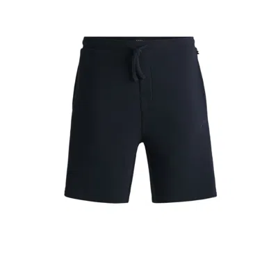 Hugo Boss Ottoman-jersey Pajama Shorts With Embroidered Logo In Blue