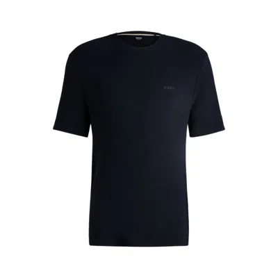Hugo Boss Ottoman-jersey Pajama T-shirt With Embroidered Logo In Blue