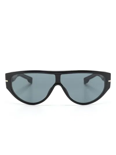 Hugo Boss Blue-tinted Oval-frame Sunglasses In Schwarz