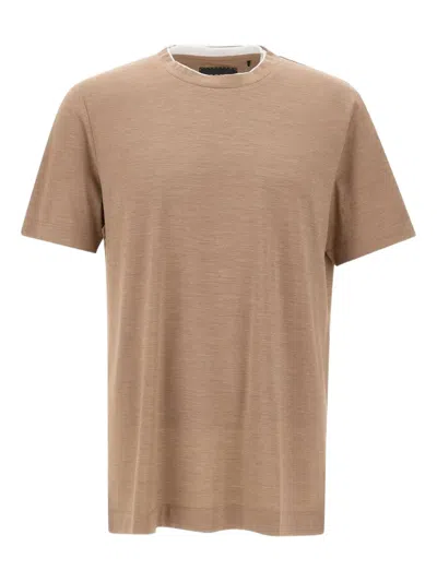 Hugo Boss Overlay Crew Neck T-shirt In Brown