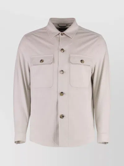 Hugo Boss Overshirt With Chest And Front Flap Pockets In Neutrals