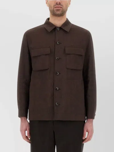 Hugo Boss Overshirt With Long Sleeves And Chest Pockets In Brown