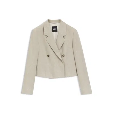 Hugo Boss Oversize-fit Blazer In A Herringbone-patterned Linen Blend In Neutral