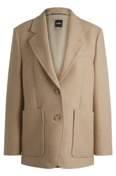 Hugo Boss Oversize-fit Blazer In Melange Wool In Beige