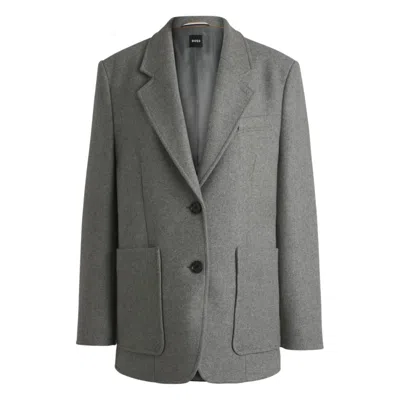 Hugo Boss Oversize-fit Blazer In Melange Wool In Silver