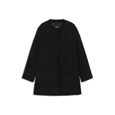 Hugo Boss Oversize-fit Blazer In Velvet Tweed In Black