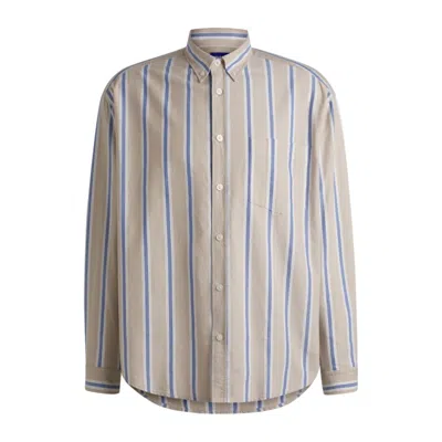 Hugo Boss Oversize-fit Button-down Shirt In Oxford Cotton In Beige
