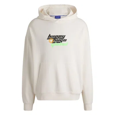 Hugo Boss Oversize-fit Cotton-terry Hoodie With Happy Hugo Logo In White