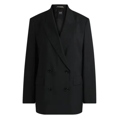 Hugo Boss Oversize-fit Double-breasted Blazer In Virgin Wool In Black