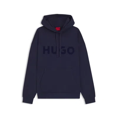 Hugo Boss Oversize-fit Hoodie In Cotton Terry With Tonal Logo In Blue