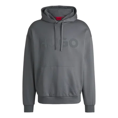 Hugo Boss Oversize-fit Hoodie In Cotton Terry With Tonal Logo In Grey