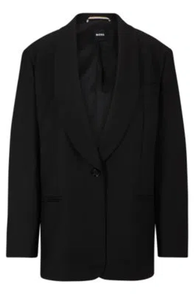 Hugo Boss Oversize-fit Jacket In Virgin-wool Twill In Black