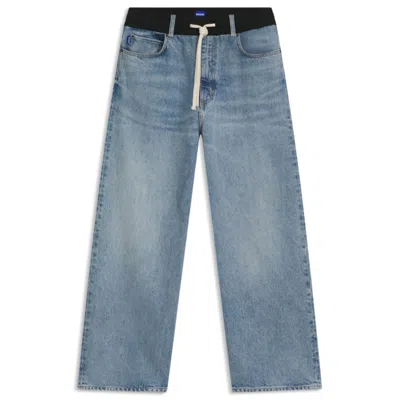 Hugo Boss Oversize-fit Jeans In Blue Denim With Jersey Waistband