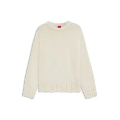 Hugo Boss Oversize-fit Knitted Sweater With Embroidered Logo In Neutral