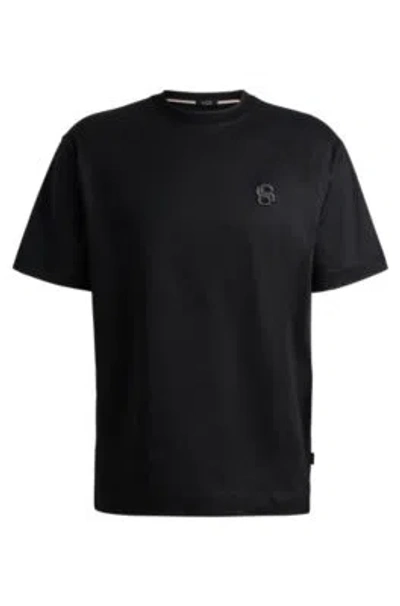 Hugo Boss Oversize-fit Mercerized-cotton T-shirt With Double Monogram In Black