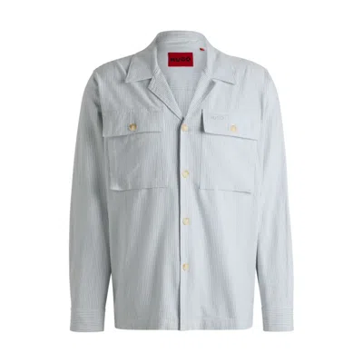 Hugo Boss Oversize-fit Overshirt In A Striped Oxford Cotton Blend In Blue